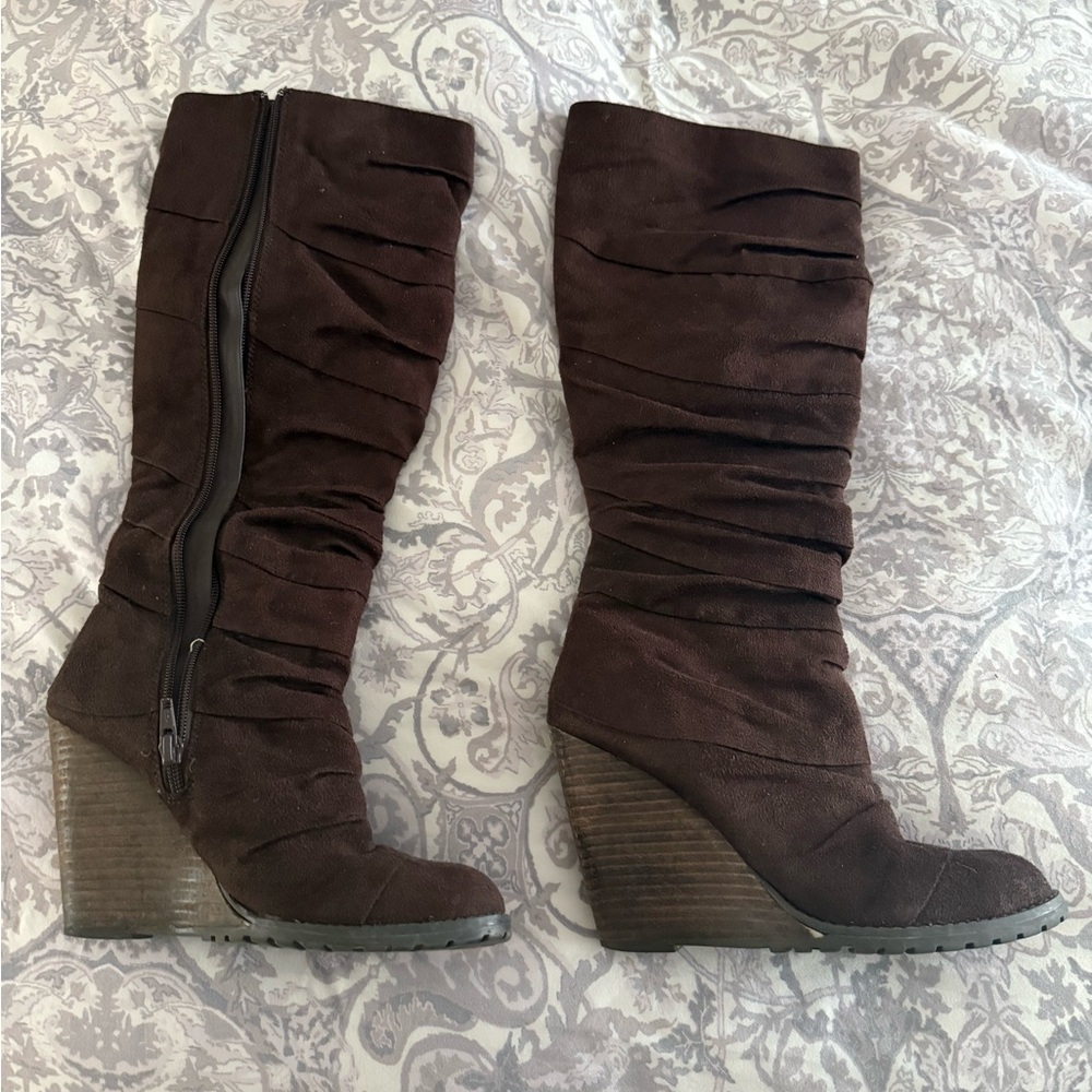 Carlos Santana Elegant Brown Wedge Heeled Boots